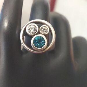 Handcrafted Blue & Clear Swarovski Crystal Blue & Clear  Brass .925 Silver Ring